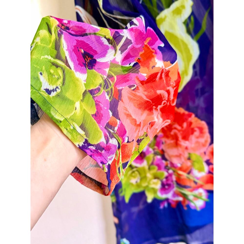 Soft Surroundings Watercolor Floral Sheer Tunic Caftan Style Top Small - Picture 4 of 7